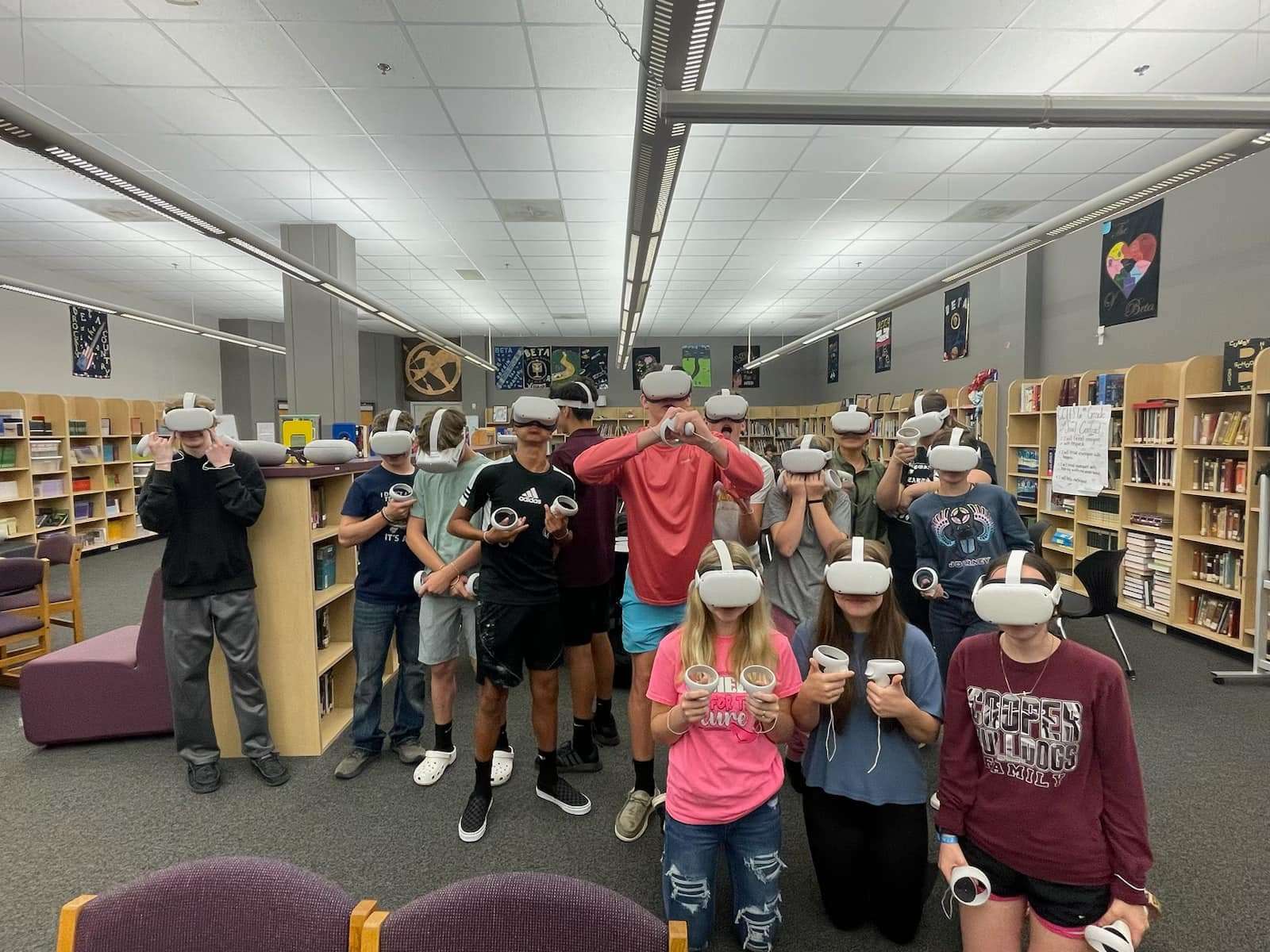 Students Exploring VR Headsets at the Library